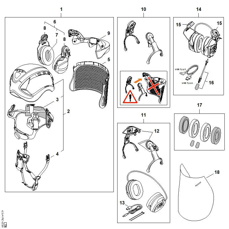 STIHL 0000-889-9026 Gesichtsschutz, Nylongitter schwarz positie 5 technische tekening