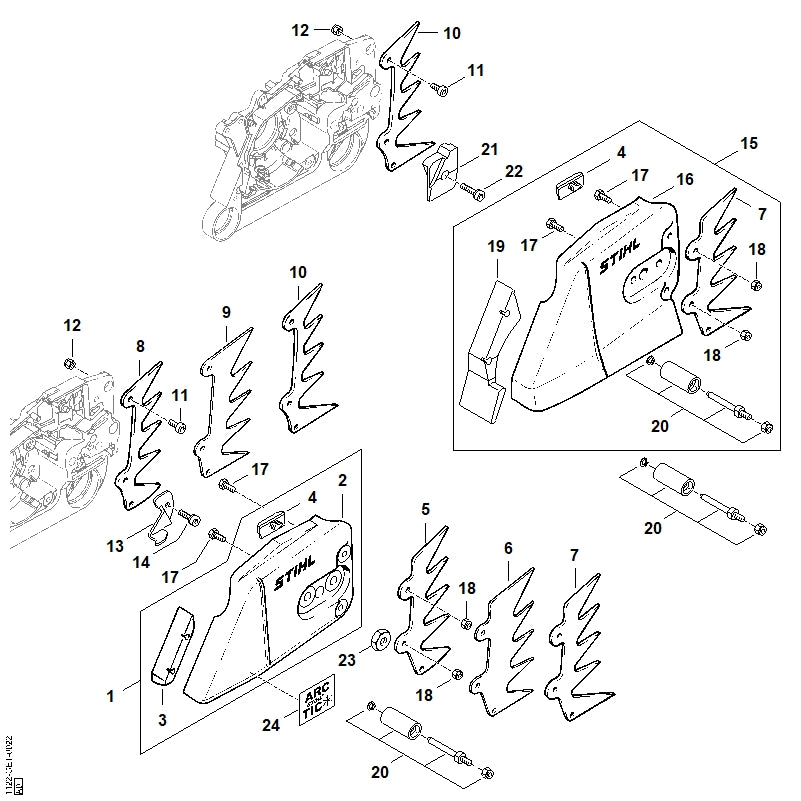 STIHL 1122-664-0505 Krallenanschlag positie 8 technische tekening