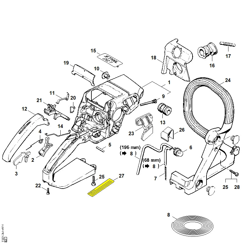 STIHL 0000-997-0229 Druckfeder positie 7 technische tekening