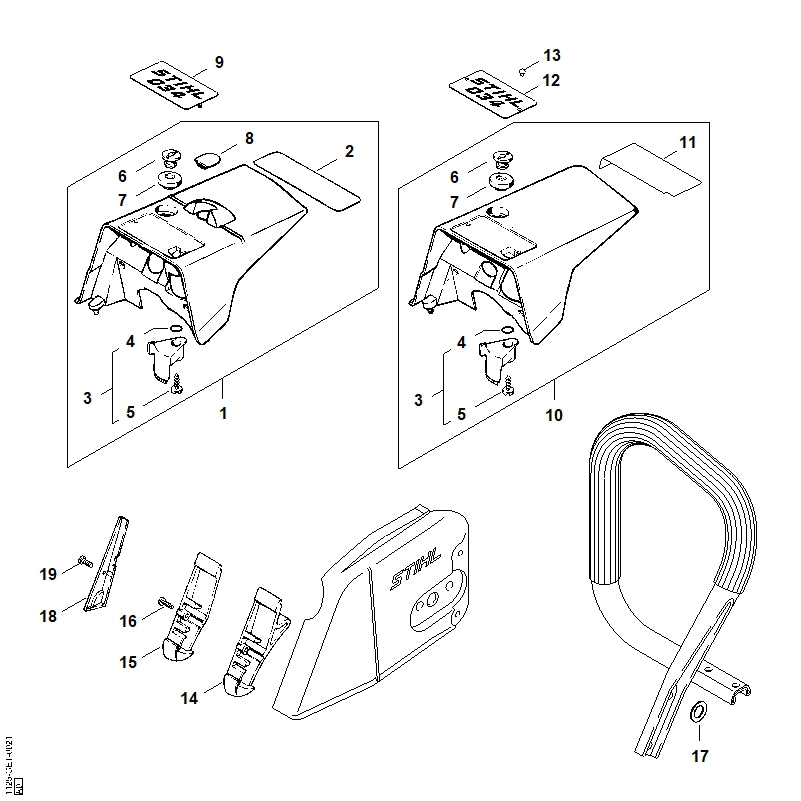 STIHL 1125-967-1507 Typenschild 034 positie 9 technische tekening