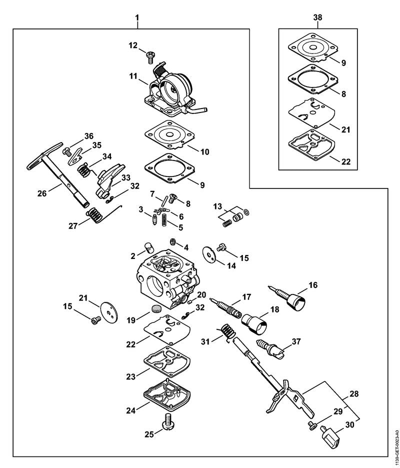STIHL 1139-121-5400 Ventildüse positie 2 technische tekening