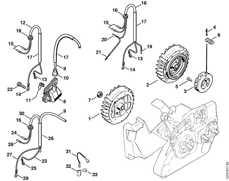 STIHL 1121-400-1201 Schwungrad positie 1 technische tekening