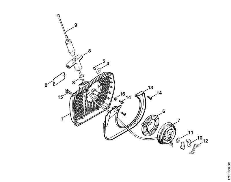 STIHL 1124-080-1810 Lüftergehäuse positie 1 technische tekening