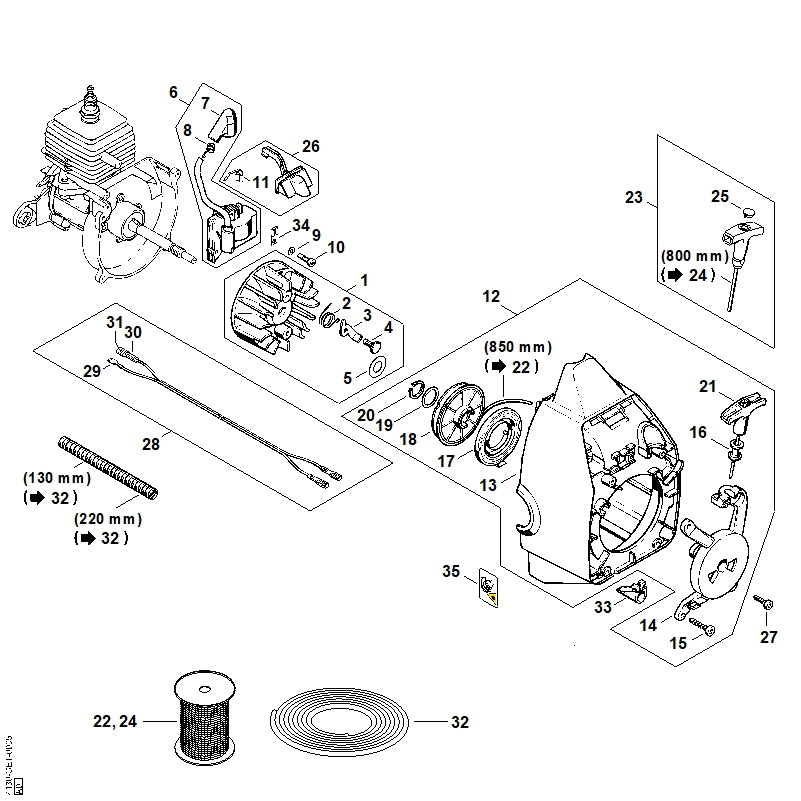 STIHL 4130-195-0700 Startergehäuse positie 14 technische tekening