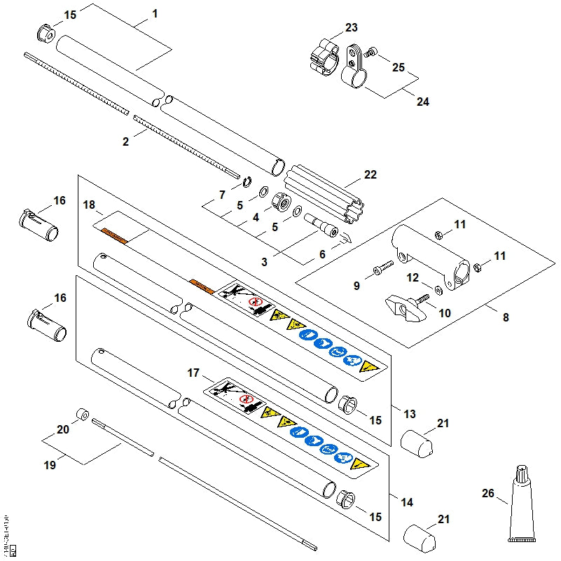 STIHL 4140-710-7126 Schaft Ø 25,4 mm positie 13 technische tekening