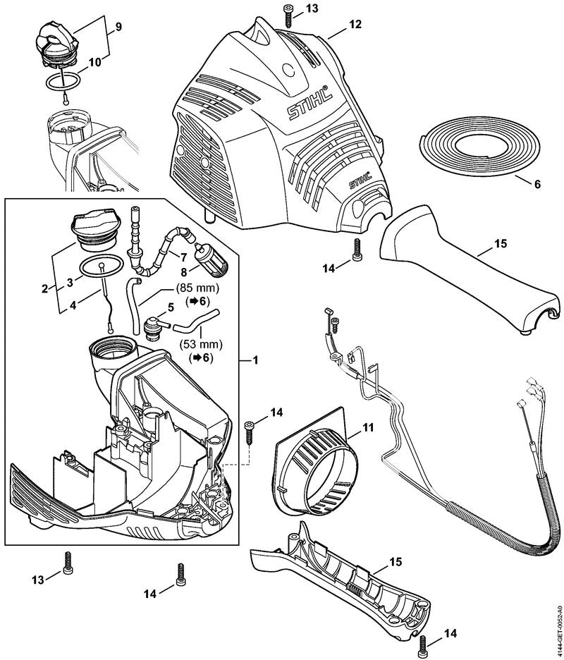 STIHL 4144-080-1603 Haube positie 12 technische tekening