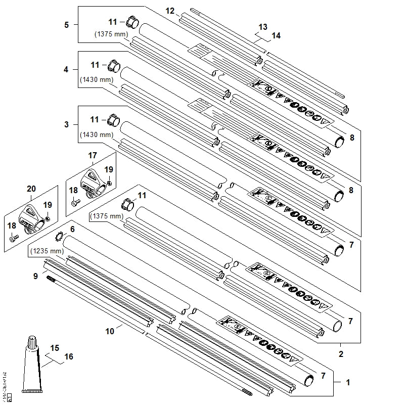 STIHL 4147-711-3202 Antriebswelle positie 10 technische tekening