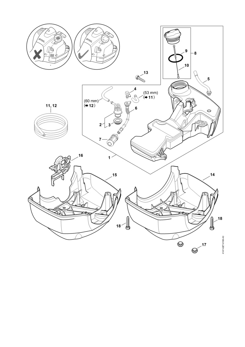 STIHL 4147-350-6604 Schutzplatte positie 15 technische tekening