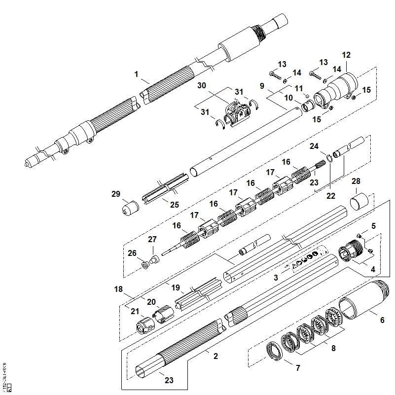 STIHL 4182-710-3214 Antriebswelle positie 23 technische tekening