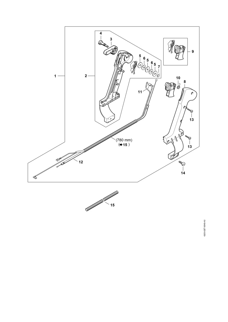 STIHL 4203-180-1105 Gaszug Komplett positie 12 technische tekening