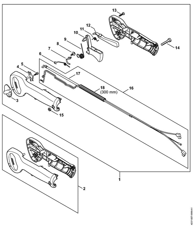 STIHL 4237-790-1302 Bedienungsgriff positie 1 technische tekening