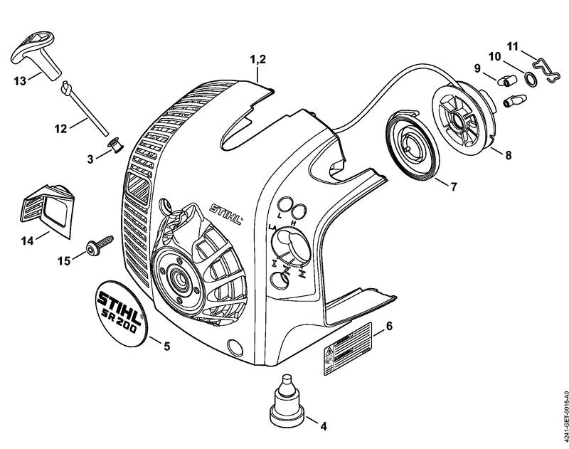 STIHL 4241-967-1507 Typenschild SR 200 positie 5 technische tekening