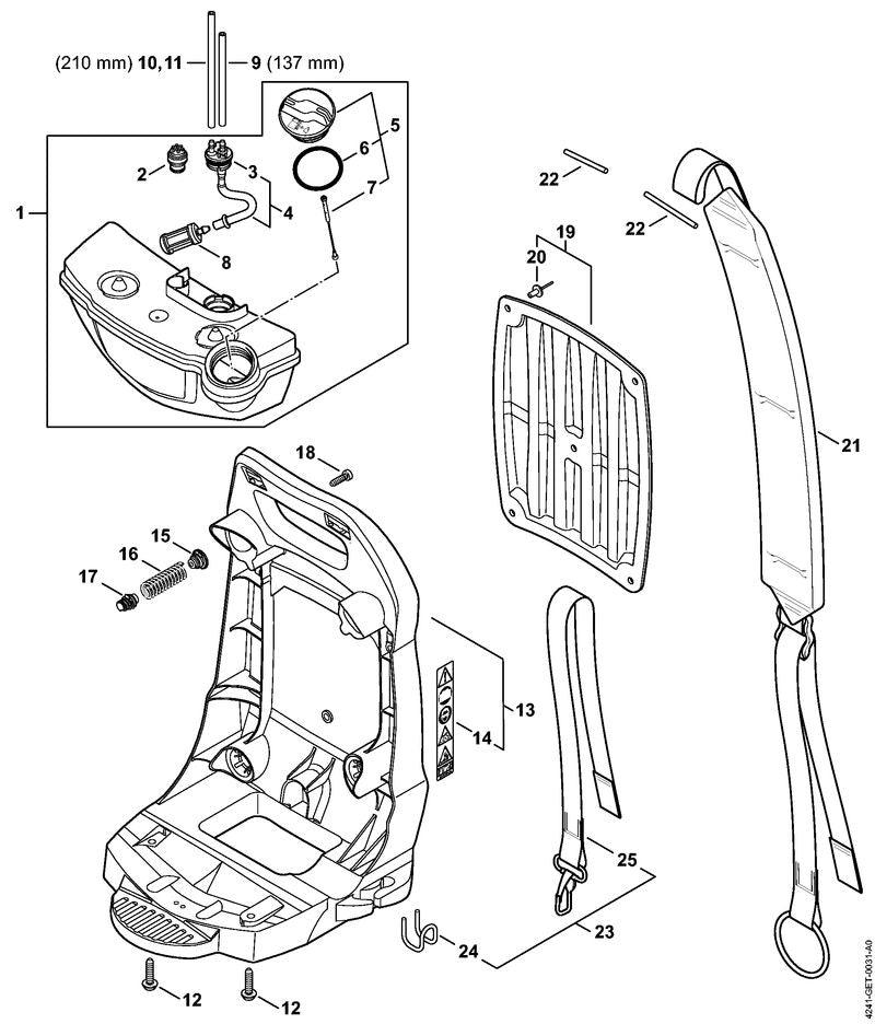 STIHL 4241-350-0400 Kraftstofftank positie 1 technische tekening