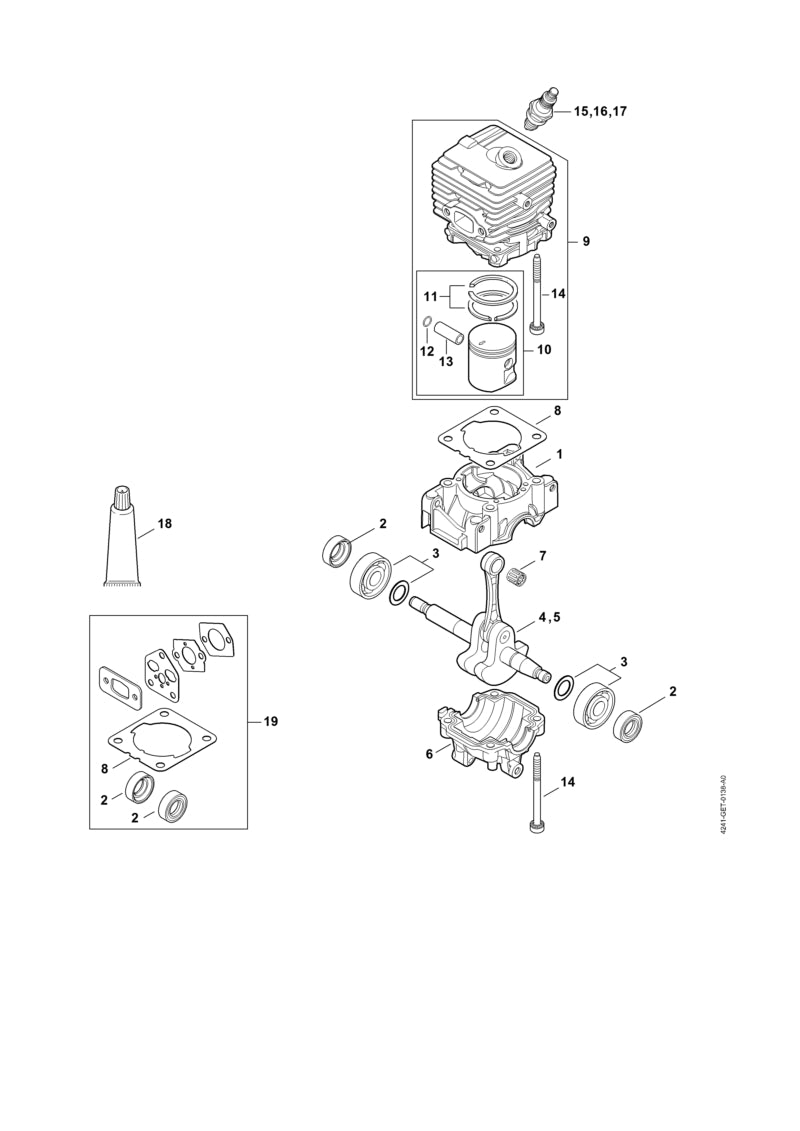 STIHL 4241-030-0401 Kurbelwelle positie 4 technische tekening