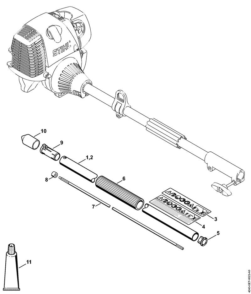 STIHL 4243-710-7126 Schaft Ø 25,4 mm FH-KM positie 1 technische tekening
