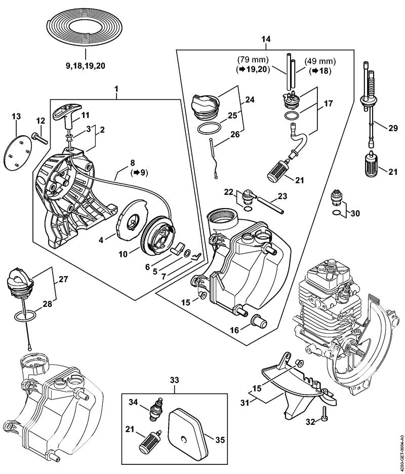STIHL 4280-967-1501 Typenschild HL 100 K positie 13 technische tekening