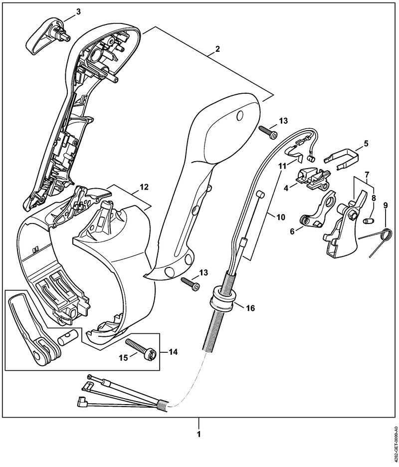 STIHL 4282-790-4901 Bedienungsgriff mit Gaszug positie 1 technische tekening