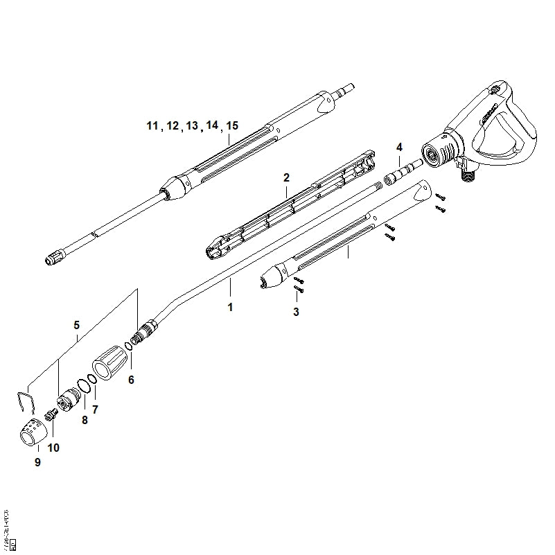 STIHL 4925-500-8403 Strahlrohr abgewinkelt mit Düsenkopf, 890 mm positie 1 technische tekening