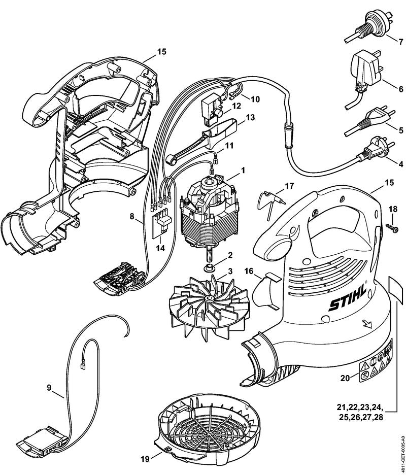 STIHL 4811-967-1851 Leistungsschild SHE 81 positie 21 technische tekening