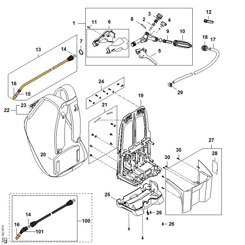 STIHL 4854-500-0900 Strahlrohr positie 100 technische tekening