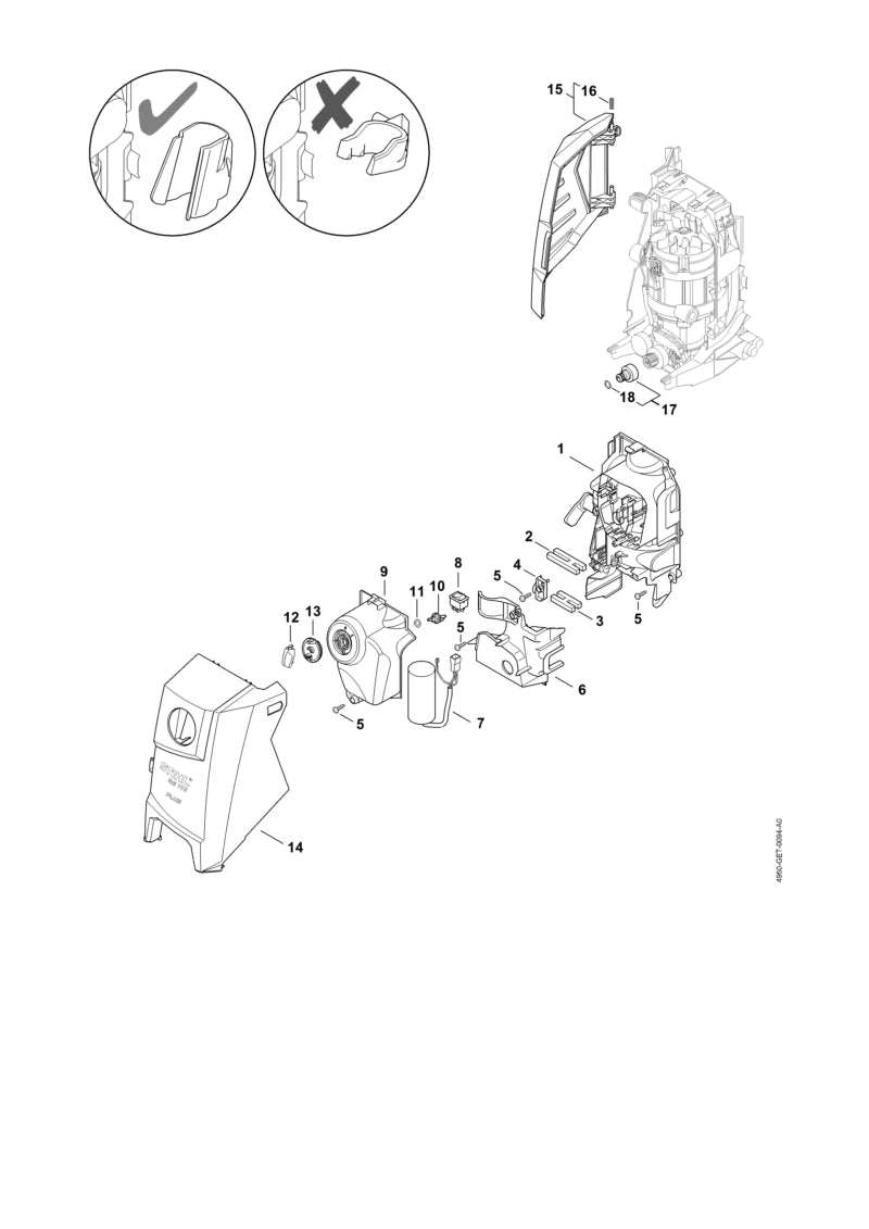 STIHL 4950-700-2102 Abdeckhaube vorne RE 120 positie 14 technische tekening