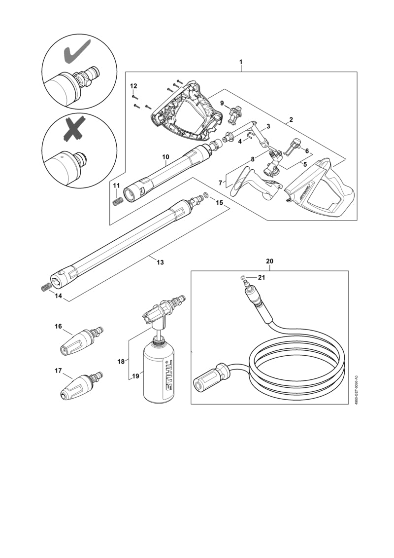 STIHL 4950-500-0815 Hochdruckschlauch positie 20 technische tekening