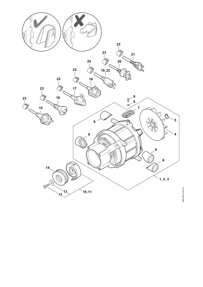 STIHL 4950-600-0222 Elektromotor 220-240V/50 Hz, 2,1 kW positie 1 technische tekening