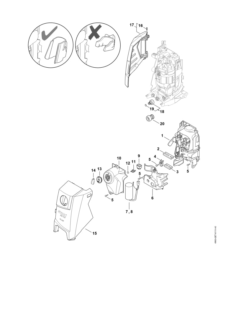STIHL 4950-700-2104 Abdeckhaube vorne RE 130 positie 15 technische tekening