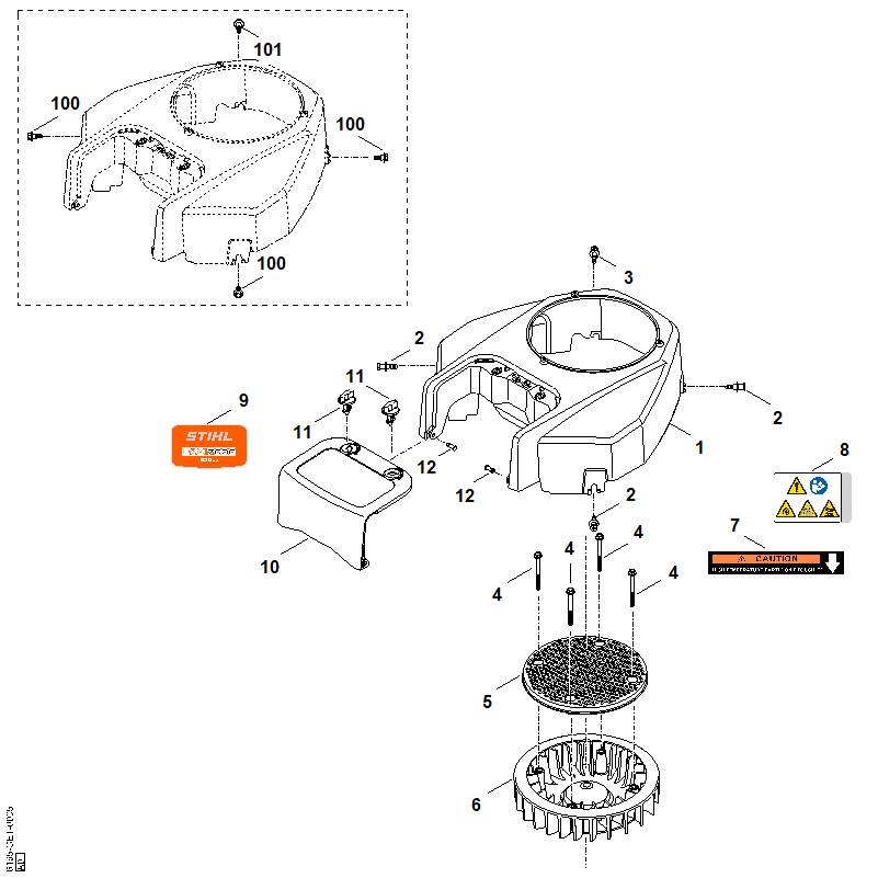 STIHL 0004-084-1201 Lüftergitter positie 5 technische tekening