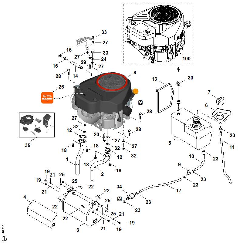 STIHL 6170-140-2545 Krümmer rechts positie 1 technische tekening