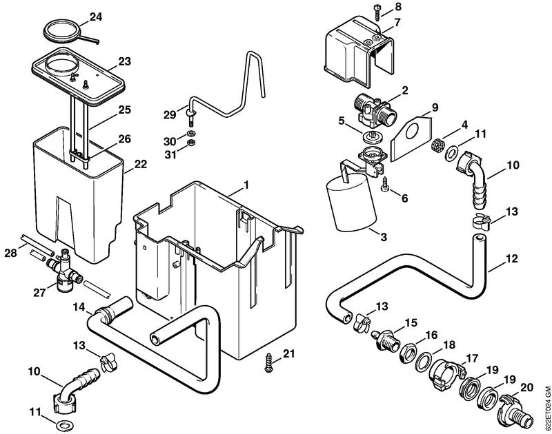 STIHL 4735-678-1100 Schlauch positie 14 technische tekening