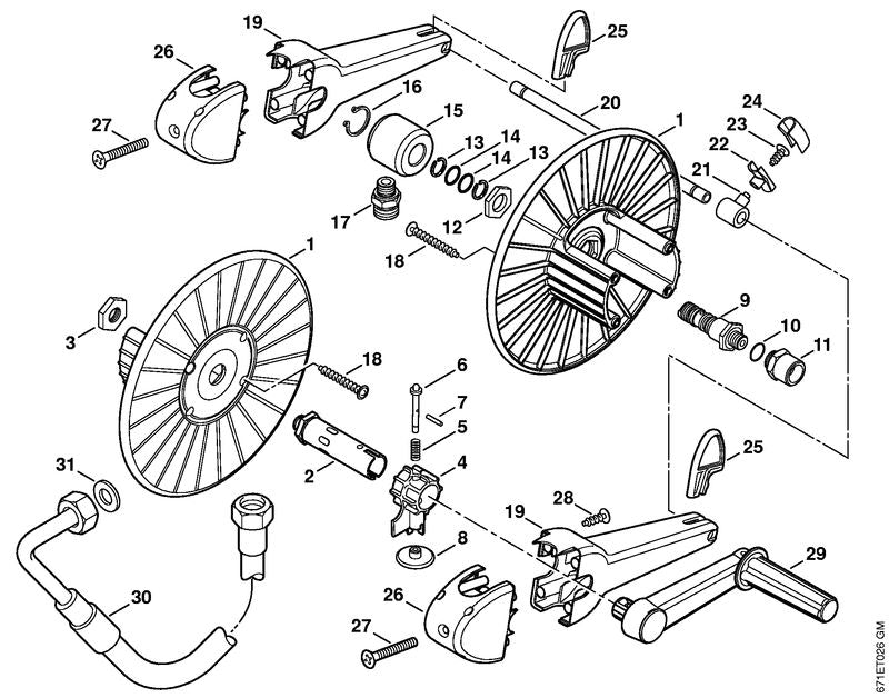 STIHL 4747-791-7000 Achse positie 2 technische tekening