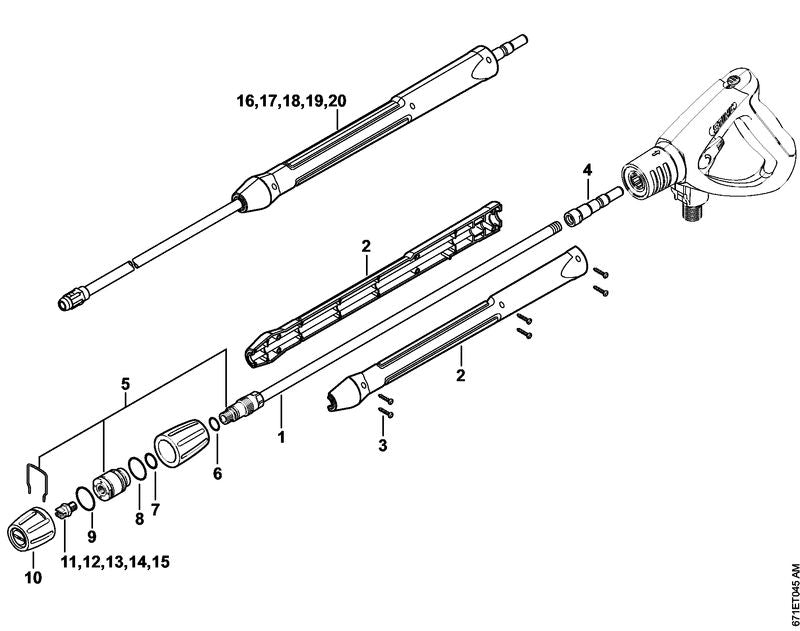 STIHL 4925-500-7900 Strahlrohr gerade mit Düsenkopf, 950 mm positie 1 technische tekening