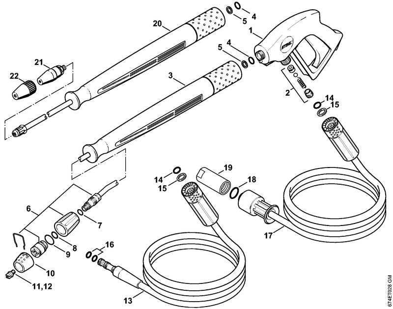 STIHL 4925-500-0945 Strahlrohr 840 mm, abgewinkelt positie 3 technische tekening