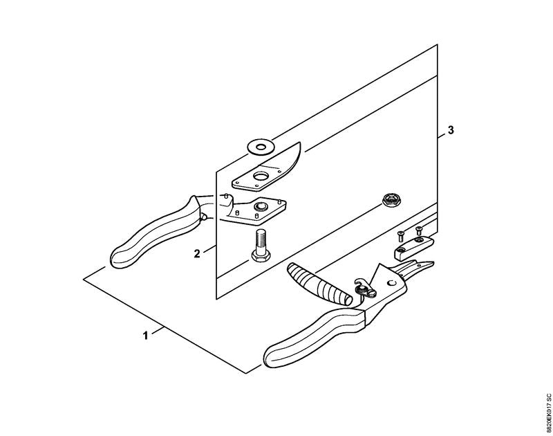 STIHL 0000-881-9913 Klinge mit Feder und Schrauben positie 3 technische tekening