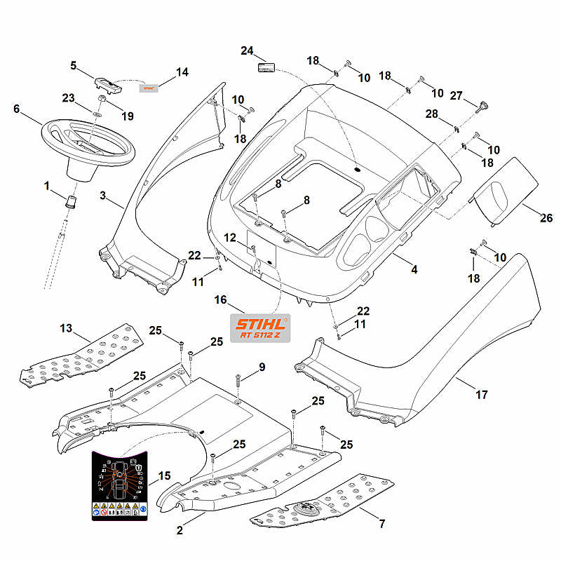 STIHL 6160-967-4432 Warnhinweis positie 15 technische tekening