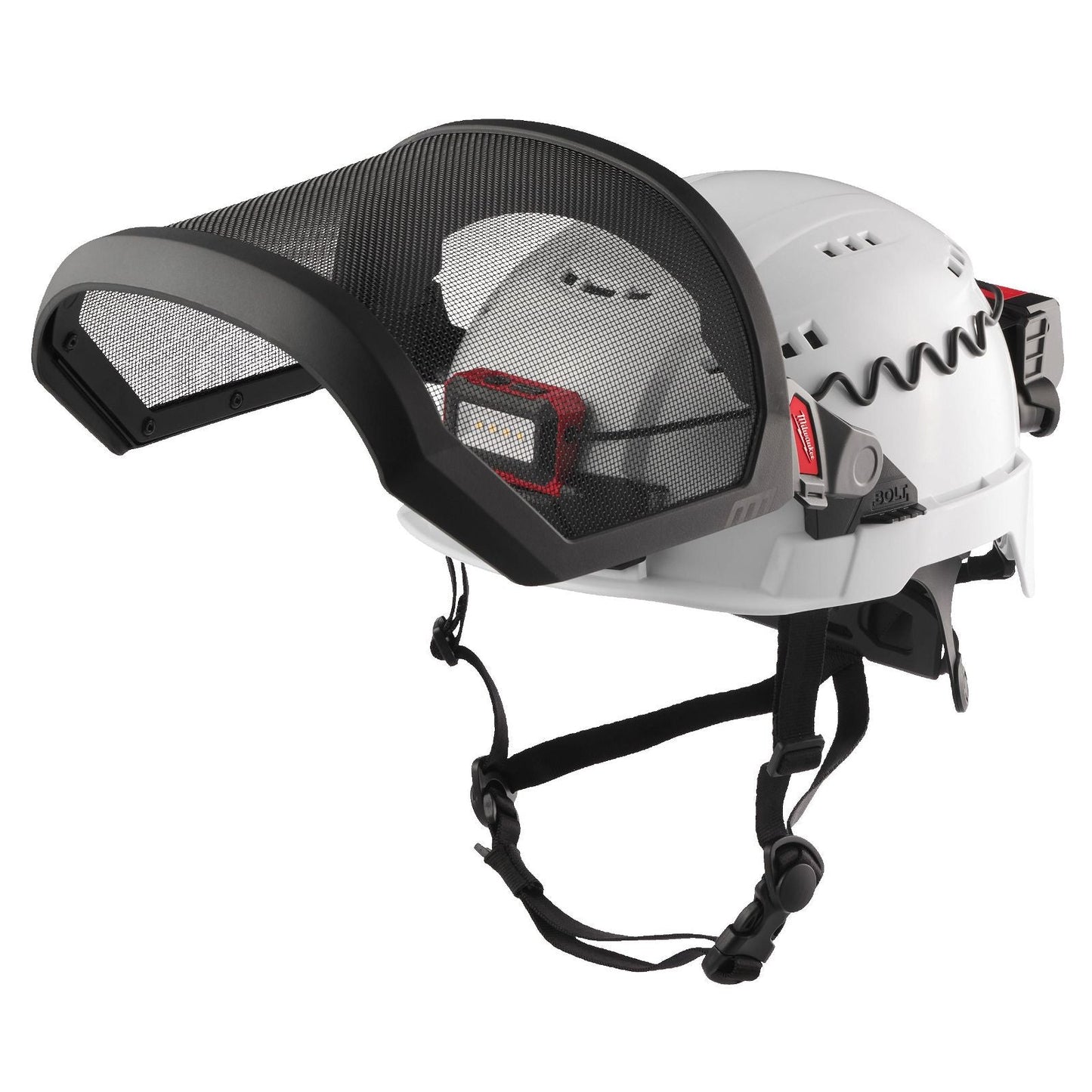 Milwaukee Komplett-Gittervisier BOLT™ hochgeklappt mit Helm
