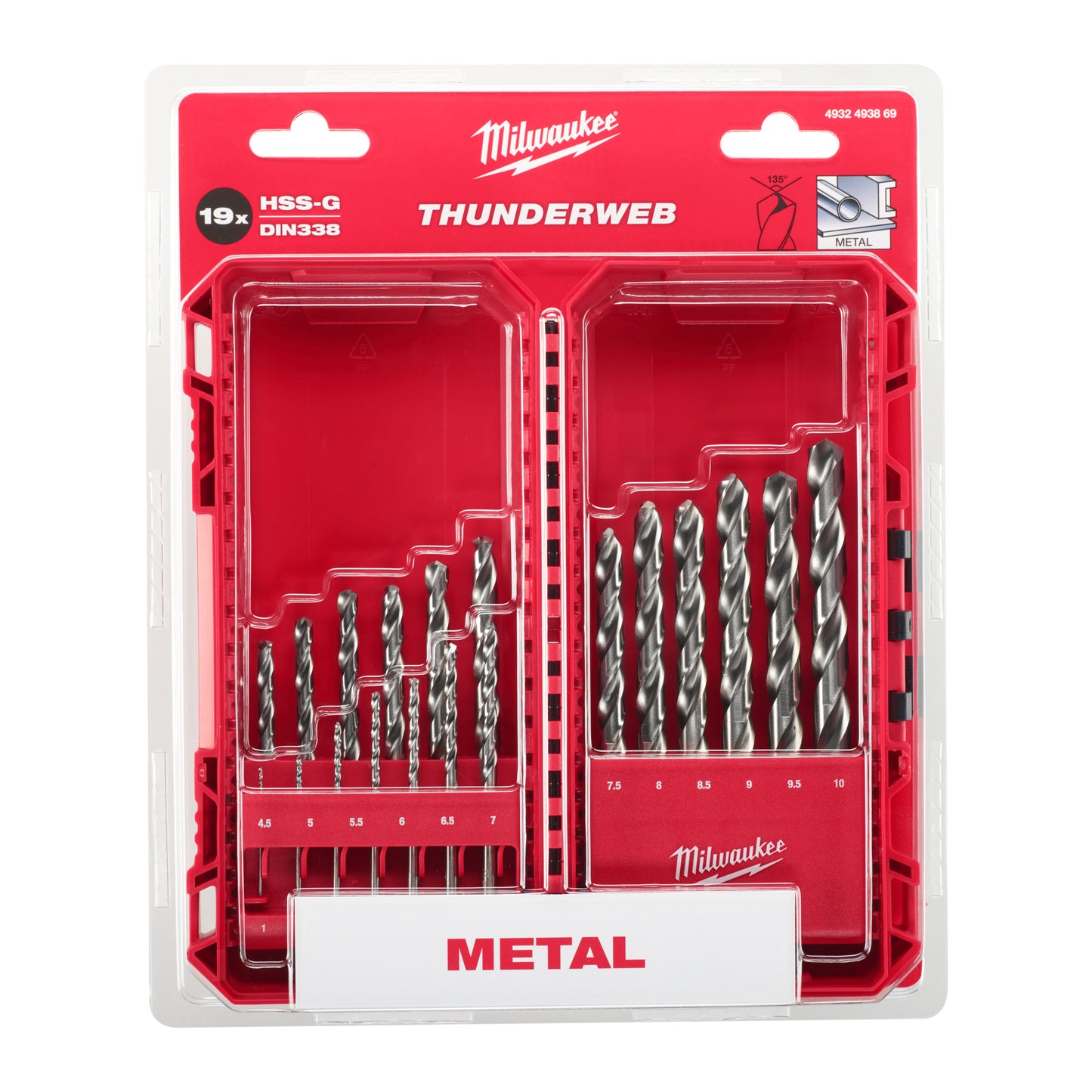 Milwaukee Metallbohrer-Set Thunderweb HSS-G - 19-teilig Packung