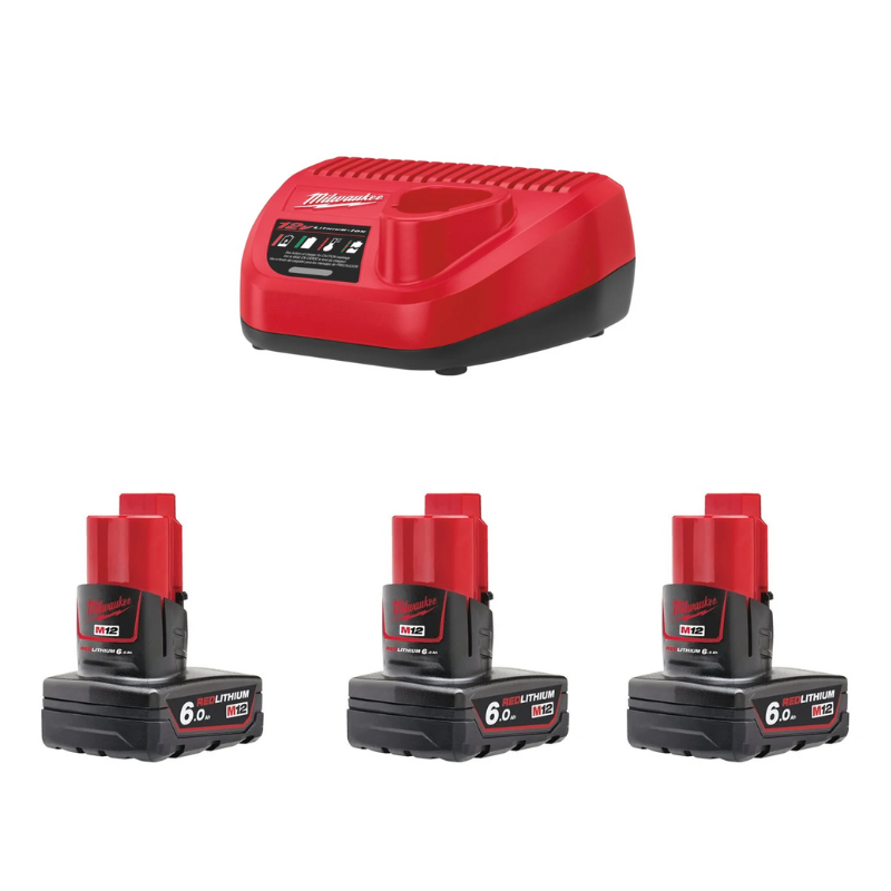 Milwaukee Pack M12 NRG-603 mit 3 x Akku M12 6,0 Ah und 1 x Ladegerät
