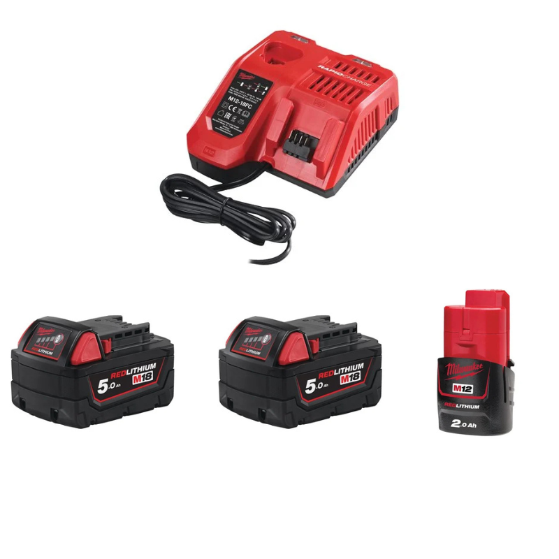 Milwaukee Pack M18 NRG-502 mit 2 x Akku M18 5,0 Ah, 1 x Akku M12 2,0 Ah und 1 x Ladegerät