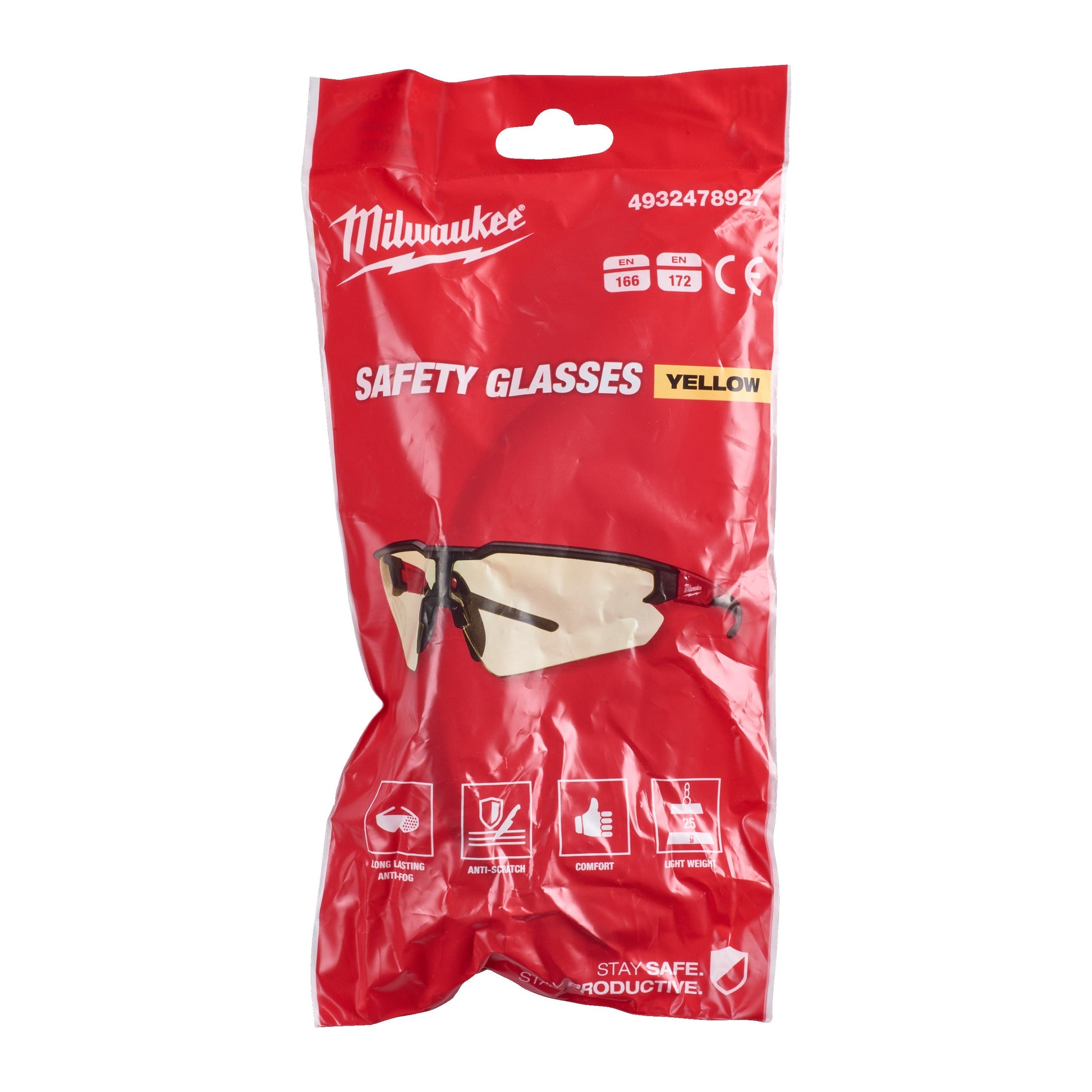 Milwaukee Sicherheitsbrille kratzfest gelb Packung