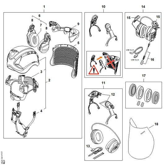 STIHL 0000-889-9026 Gesichtsschutz, Nylongitter schwarz positie 5 technische tekening