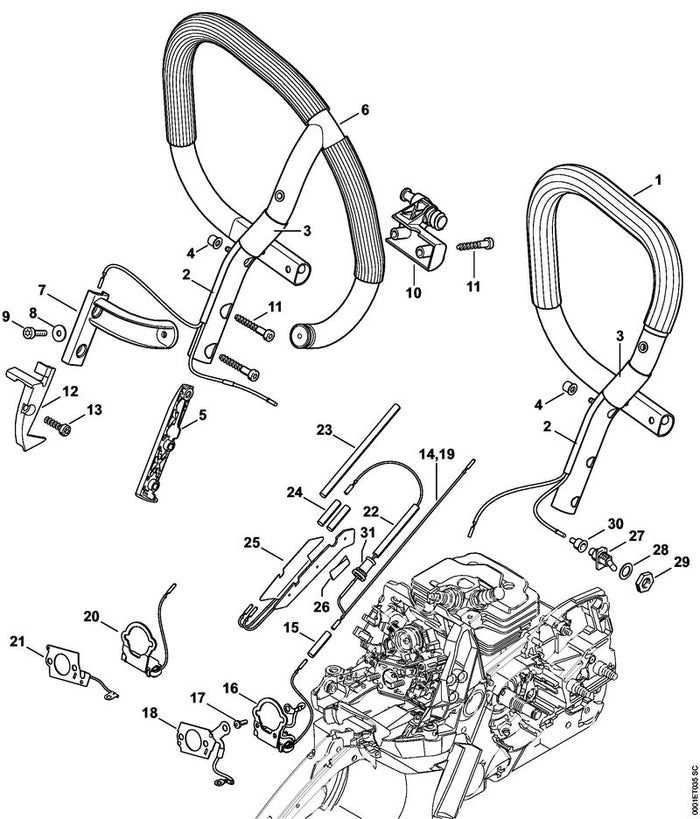 STIHL 1125-162-2901 Tülle positie 31 technische tekening