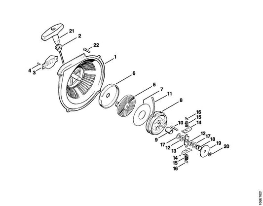 STIHL 1106-190-0600 Rückholfeder positie 5 technische tekening