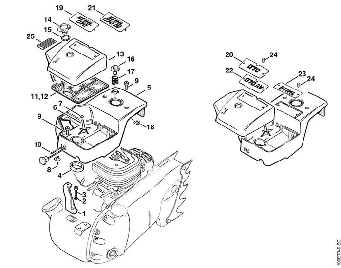 STIHL 1106-967-1501 Typenschild 070 AV positie 21 technische tekening