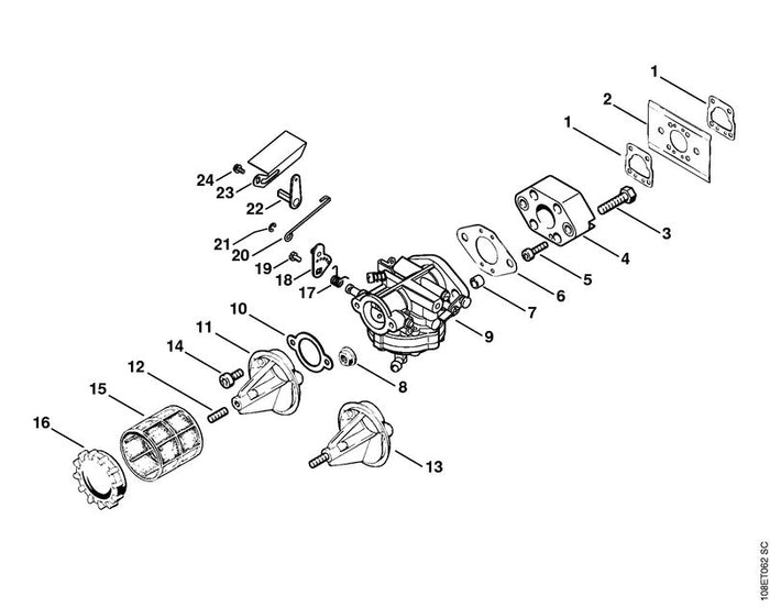 STIHL 1108-100-0600 Reglerachse positie 22 technische tekening