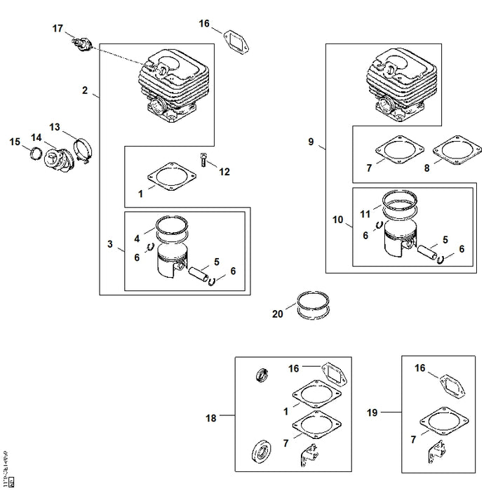 STIHL 1119-029-2303 Zylinderdichtung 1 mm positie 8 technische tekening