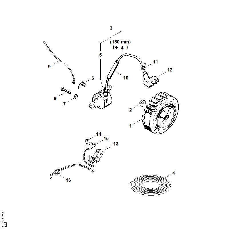 STIHL 1118-440-1100 Kurzschließleitung 330 mm positie 9 technische tekening