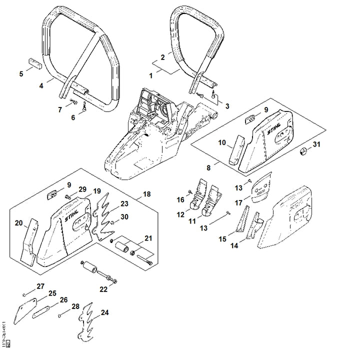 STIHL 1119-790-1700 Griffrohr positie 1 technische tekening