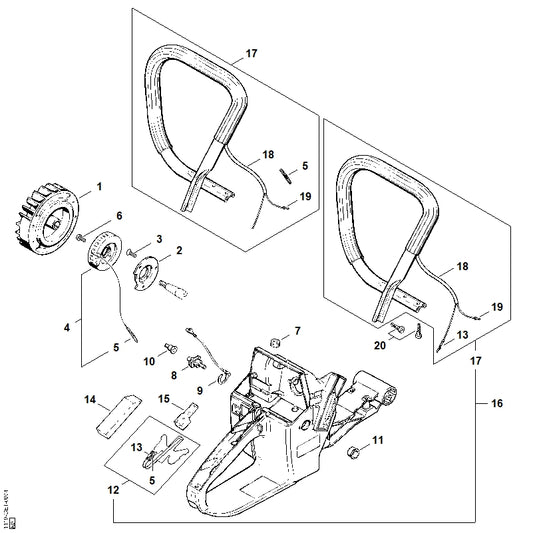 STIHL 1121-791-9000 Druckstück positie 14 technische tekening